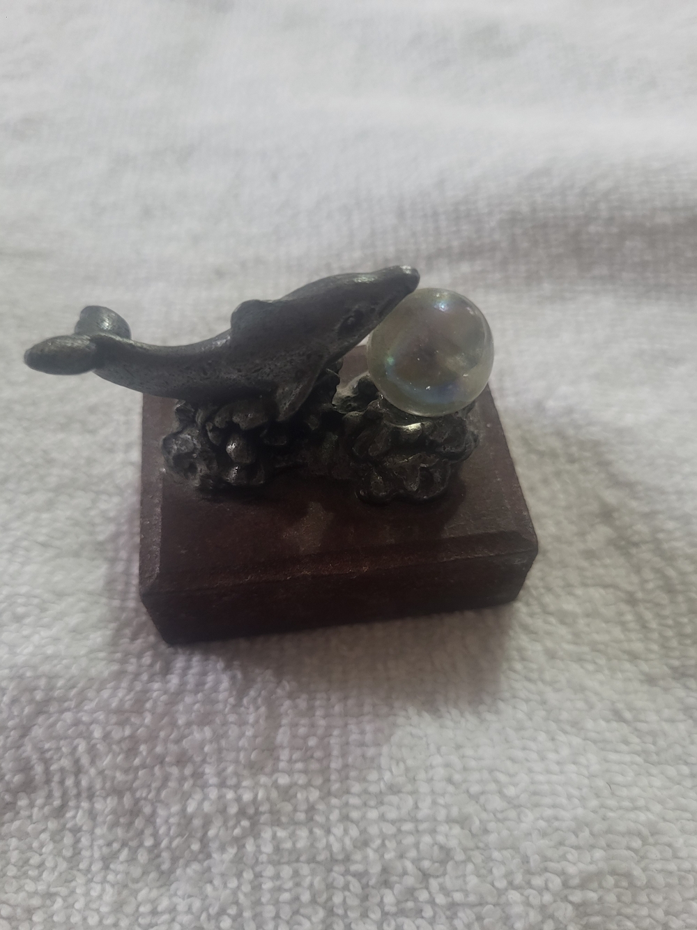 Vintage Mini Dolphin. Silver Pewter Small Dolphin Figurine of a Jumping Dolphin.